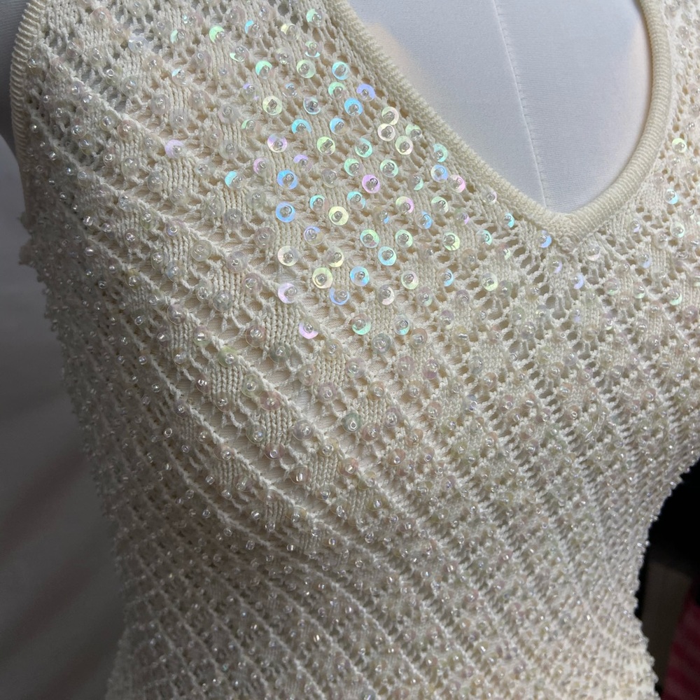 Gorgeous Off White 2 piece beaded halter top skirt